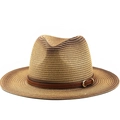 Classic brown woven straw fedora hat with a stylish faux leather buckle band for travel - M (56-58cm) / Classic Dark Brown (02)