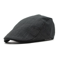 Classic black plaid cotton linen flat cap with vintage textured striped pattern for unisex - M(56-58cm) / Black
