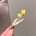 Yellow tulip flower hair clip with enamel finish on a metal base for girls - Yellow