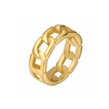 Close-up detail of a gold-plated titanium steel Cuban link chain ring for hip hop style - Size 6 / Gold