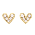Mini gold heart stud earrings with cubic zirconia and beaded edge design for women - White
