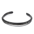 Men's titanium steel open cuff bracelet with dark grey geometric diamond texture - Boiled Black (KB151282-WGTY)