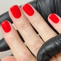 Glossy bright red press-on nails in short squoval shape with mirror finish texture - Red (JP2636)