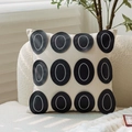 Modern minimalist cream throw pillow cover with black oval geometric applique and embroidery - Black Series Faux Leather Pillow Cover 14