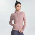Chaqueta deportiva rosa entallada con orificios para el pulgar y tela elástica suave - S / Rosa