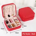 Square portable red PU leather jewelry box with zipper and internal compartments - Zipper Style / Red