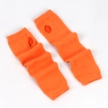Bright orange long fingerless knit gloves with thumb holes in a flat lay display - Pure Orange