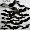 Set of 16 pieces 3D black bat wall stickers with glossy finish for Halloween decor - A Set Of 16 Bats