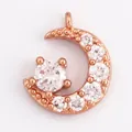 Rose gold moon and star charm with inlaid cubic zirconia for jewelry making - Moon & Star Pendant / M603046-Rose Gold