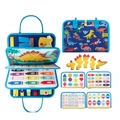 Blue dinosaur felt busy board for toddlers with alphabet and shape puzzle learning - Dinosaur Puzzle Learning Board / 24*28