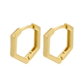 Detailansicht von zwei minimalistischen sechseckigen Goldohrringen auf weißem Hintergrund - Sechseck / Gold
