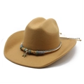 Camel-Woll-Western-Cowboyhut mit geflochtener Kordel und Seestern-Anhänger auf weiß - M(56-58cm) / Camel