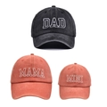 Matching set of washed cotton baseball caps with DAD MAMA and MINI family embroidery - Black DAD + Orange MAMA + Orange MINI