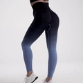 Legging de yoga sans couture dégradé noir et bleu taille haute avec effet push-up - Dégradé Noir Bleu