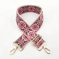 Detailed close-up of ethnic floral jacquard weaving with premium gold metal hardware - Silver Clasp / Beige Black Rose Pink Floral