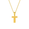 Titanium steel letter T pendant necklace with gold finish and beaded texture on link chain - Letter T