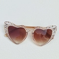 Champagne heart-shaped cat-eye sunglasses for kids with sparkling white rhinestones - Champagne