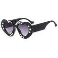 Heart-shaped black frame sunglasses with crystal accents and purple gradient lenses - Black Frame Gradient Grey Lens