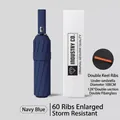 Stormproof automatic 12K folding umbrella in navy blue with 108cm windproof canopy - 60-Rib Equivalent Auto / Kaposi Blue