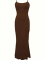 Vestido largo ajustado marrón oscuro con tirantes finos y silueta de cintura estrecha - S / Marrón Oscuro