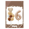 Cream caramel number 6 balloon set with heart and happy birthday latex balloons - FG56 Morandi Series Number 6 + Heart