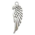 Antique silver angel wing pendant charm with detailed feather texture for jewelry making - Eagle Wing (8988)