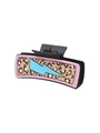 Western leopard print hair claw clip with pink border and blue lightning bolt design - Black Pink Leopard Lightning (90123)