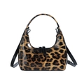 Glossy leopard print patent leather hobo bag with a retro crescent silhouette - Tan