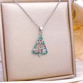 Silver Christmas tree necklace with green diamonds and colorful gemstones in a jewelry box - Colorful Christmas Tree / Silver