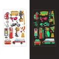Luminous cartoon vehicle stickers with glow-in-the-dark school bus and rescue trucks - Cartoon Mix Style (WS-K93)