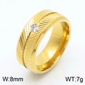 Gold stainless steel feather ring with clear zircon, 8mm width and 7g weight - US 8 / Gold
