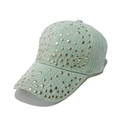 Detailed macro view of mint green corduroy texture and golden rivets on baseball cap - M(56-58cm) / Light Green