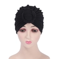 Turbante de punto negro para mujer con diseño de nudo frontal y textura plisada - A24 A23 / Negro