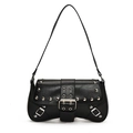 Chic black punk style shoulder bag with silver rivets and studs on a white background - Black