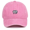 Pink washed cotton baseball cap with elephant embroidery and vintage soft top design - Adjustable / Pink