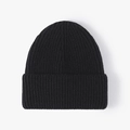 Classic black ribbed knit beanie with fold-over cuff for winter warmth and comfort - One Size / Black