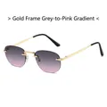 Fashion rimless oval sunglasses with gold metal frame and grey-pink gradient lenses - Gold Frame Grey to Pink Gradient