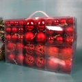 Lot de boules de Noël rouges avec paillettes et motifs ajourés en boîte cadeau - Boîte PVC de 100 pièces (Rouge)