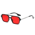 Classic aviator sunglasses with vibrant red lenses and glossy black frame for men - Black Frame Silver Temple Red Lens