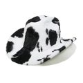 Plush cow print western cowboy hat for women, festive party jazz style headwear - M / Black & White
