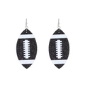Boucles d'oreilles rugby sportives avec fini noir pailleté et coutures blanches - PU Blanc K Noir (3966)