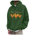 Dark green fleece hoodie with Happy Thanksgiving heart print and kangaroo pocket - S / Dark Ink Green Thanksgiving Heart (81)