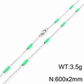 Titanium steel gold plated necklace with green cylinder beads, 600mm silver chain variant - Steel Green (KN232194-Z)