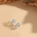 Elegant C-shaped silver hoop earrings with white pearls in a minimalist design - Double Row Pearl Style / Silver