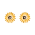 Delicate sunflower stud earrings with yellow enamel petals and gold centers - Sunflower Stud