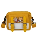 Japanese style nylon crossbody bag in yellow and white color with cartoon badges - Yellow