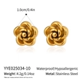 Detail view of gold rose stud earrings with size and hypoallergenic stainless steel material - 1.0cm Specification (YYE025034-10)