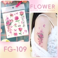 Glitter flower tattoo sticker with pink roses and purple butterflies for skin decor - FG-109 (Magnificent Garden)