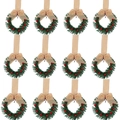 Set of 12 mini Christmas wreaths with red berries and burlap bows for cabinet decor - Burlap Ribbon / Set of 12