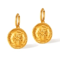 Gold eight-pointed star earrings with hammered texture and vintage coin design - Star Flare Hammered Style (GE916)